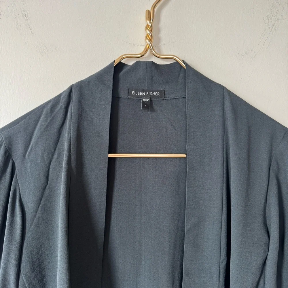 Eileen Fisher Black Silk Georgette Crepe Kimono Draped Open Blazer Jacket S - Picture 6 of 8